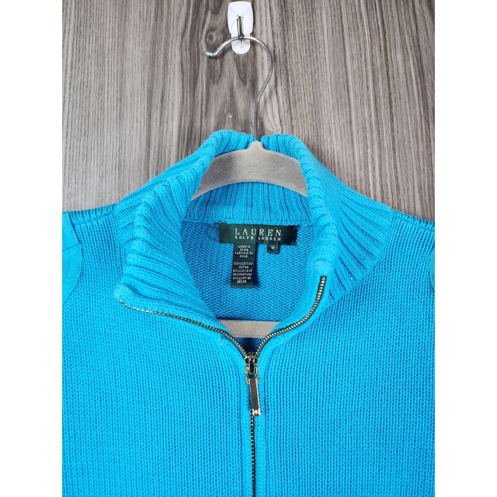 Vintage Ralph Lauren Blue Gold Zippered Knit Military Sweater Size M - Picture 3 of 5